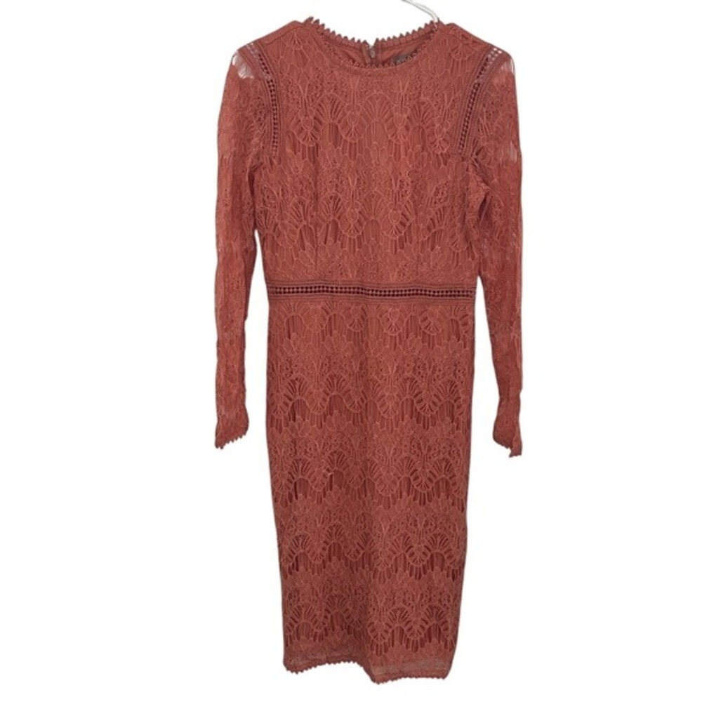 Love X Design Women Rust Orange Floral‎ Lace Long Sleeve Sheath Dress Small NWT